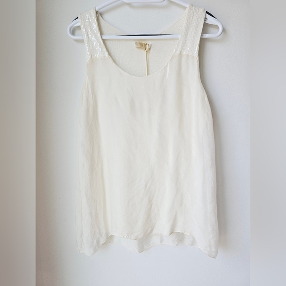 Giusy ITALY 100% SILK Elegant White Sleeveless Top Sequin Ivory, Size M - Picture 2 of 6
